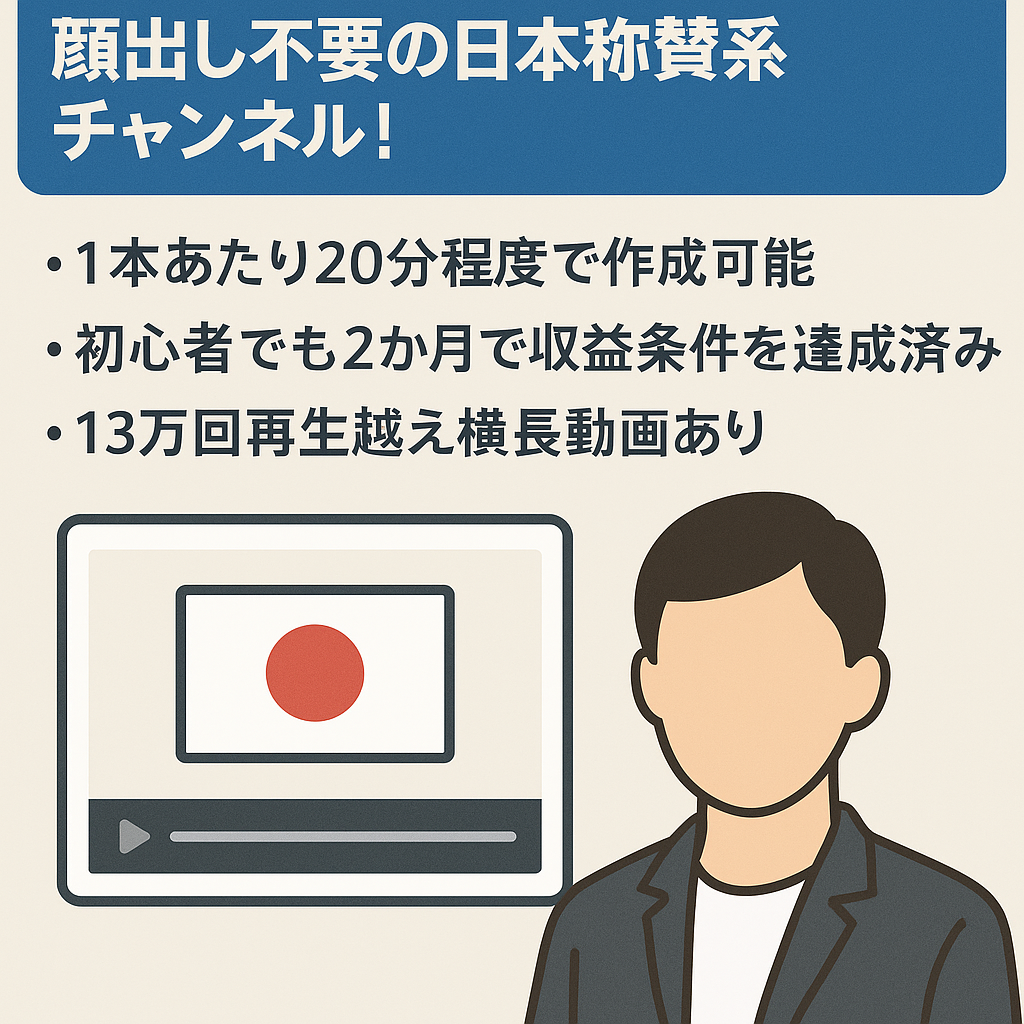 【初心者でも2か月で収益条件達成済】顔出し不要の日本称賛系チャンネル！【13万回再生越え横長動画あり】