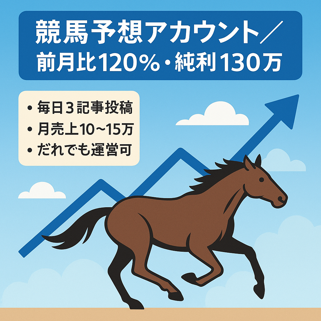 【最終値下げ】売上前月比120%の競馬予想特化のアカウント【昨年度純利益130万】