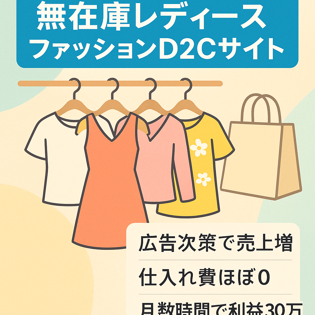 【ほぼ無在庫販売でリスク低】【月数時間で利益30万円～】【インスタグラムフォロワー3500人以上】女性ファッションアイテムD2Cサイト