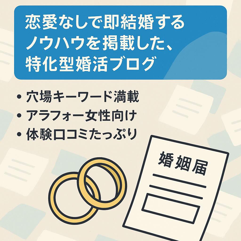 恋愛なしで即結婚するノウハウを掲載した、特化型婚活ブログ
