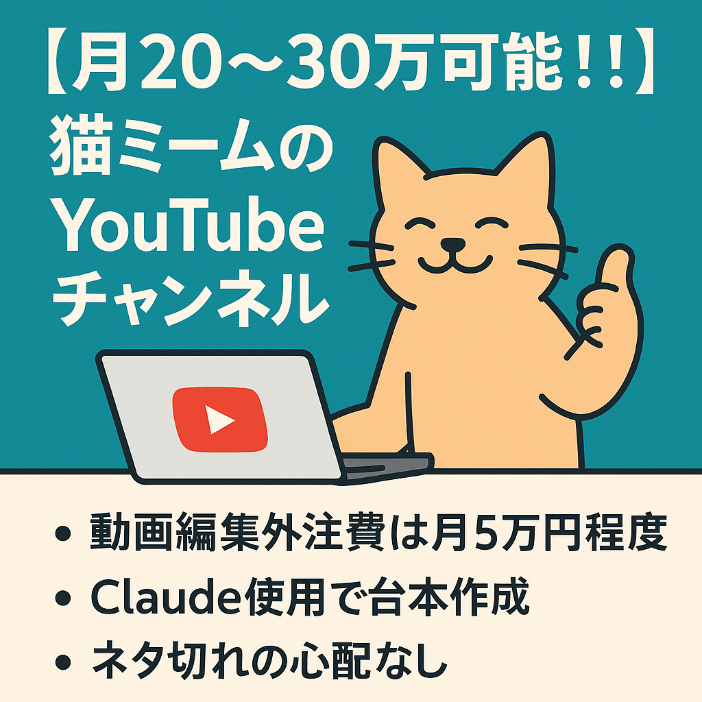 【月20～30万可能！！】猫ミームのyoutubeチャンネル※最高月収80万！！！