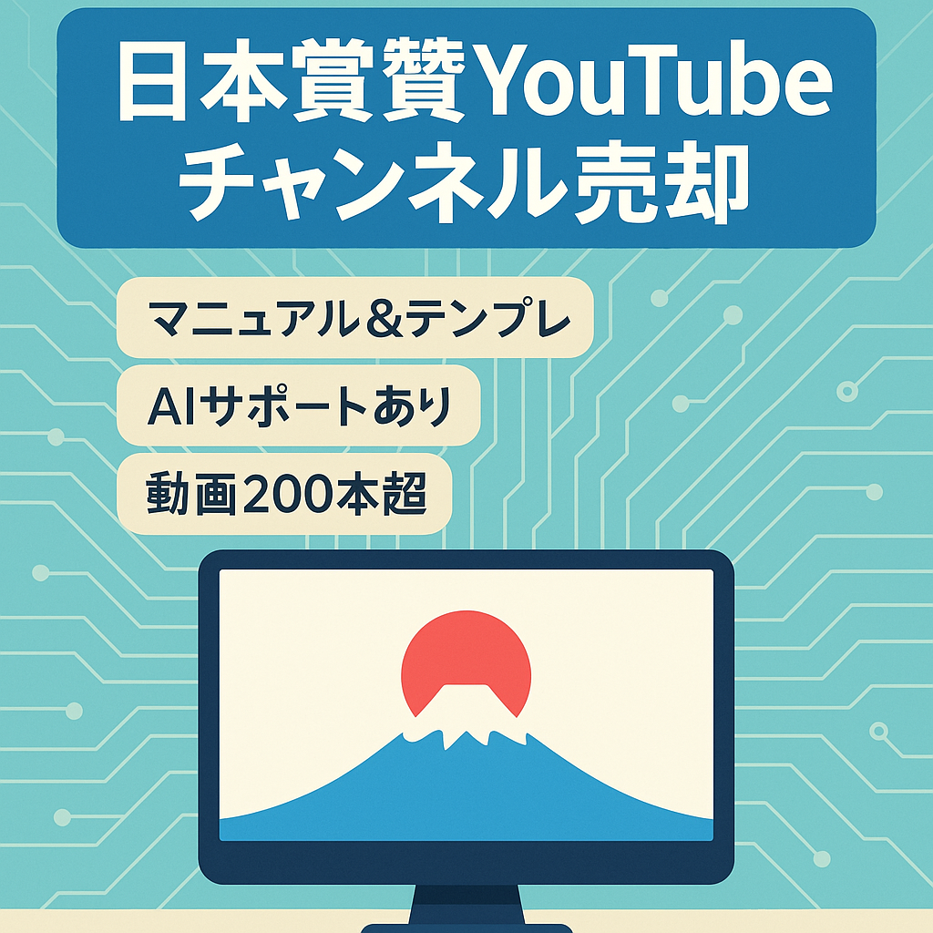 【最終値下げ】日本賞賛系チャンネル【マニュアル、オリジナルサポートAI、編集テンプレート付き】