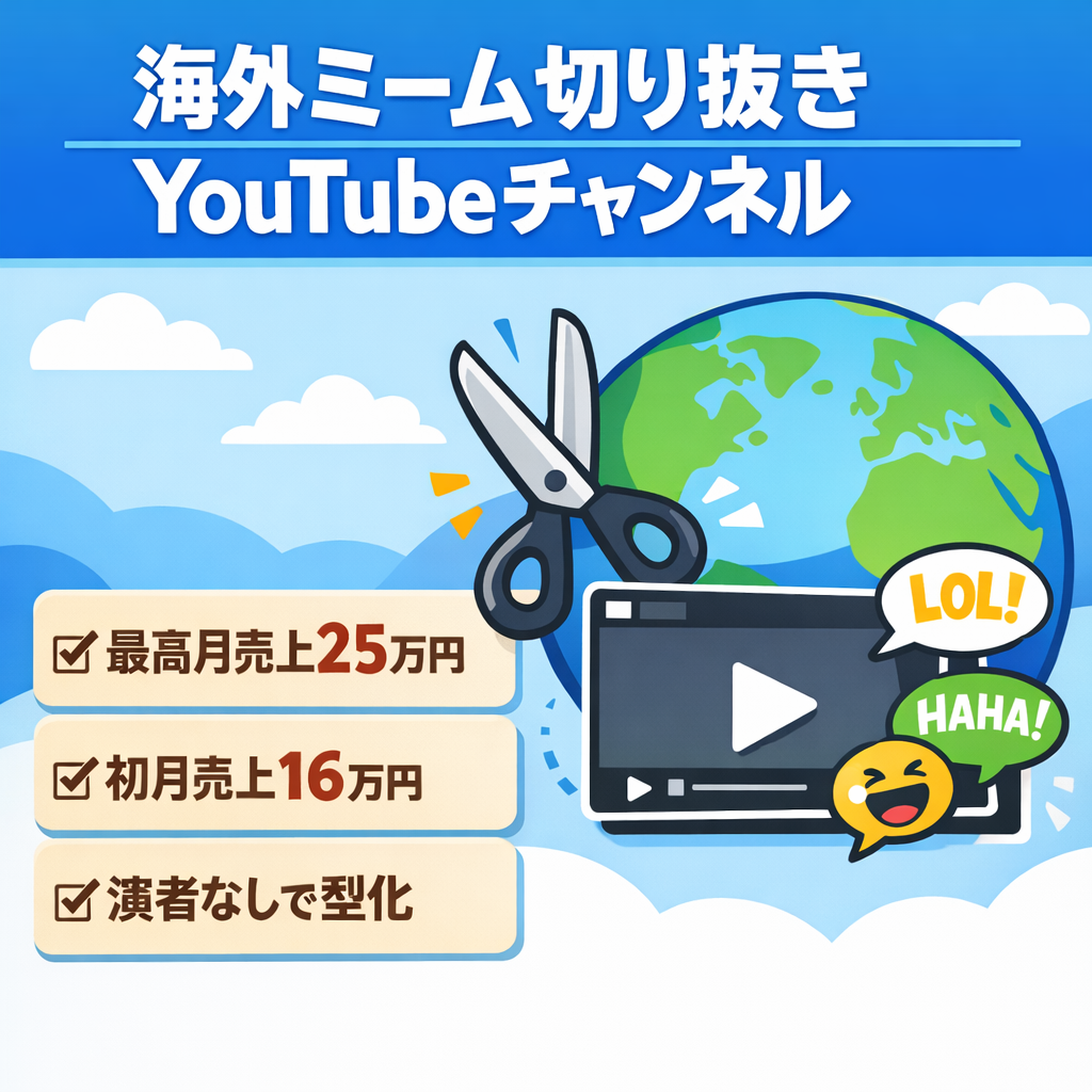 【月売上250,000円】海外動画おもしろミーム切り抜き属人性YouTubeチャンネル