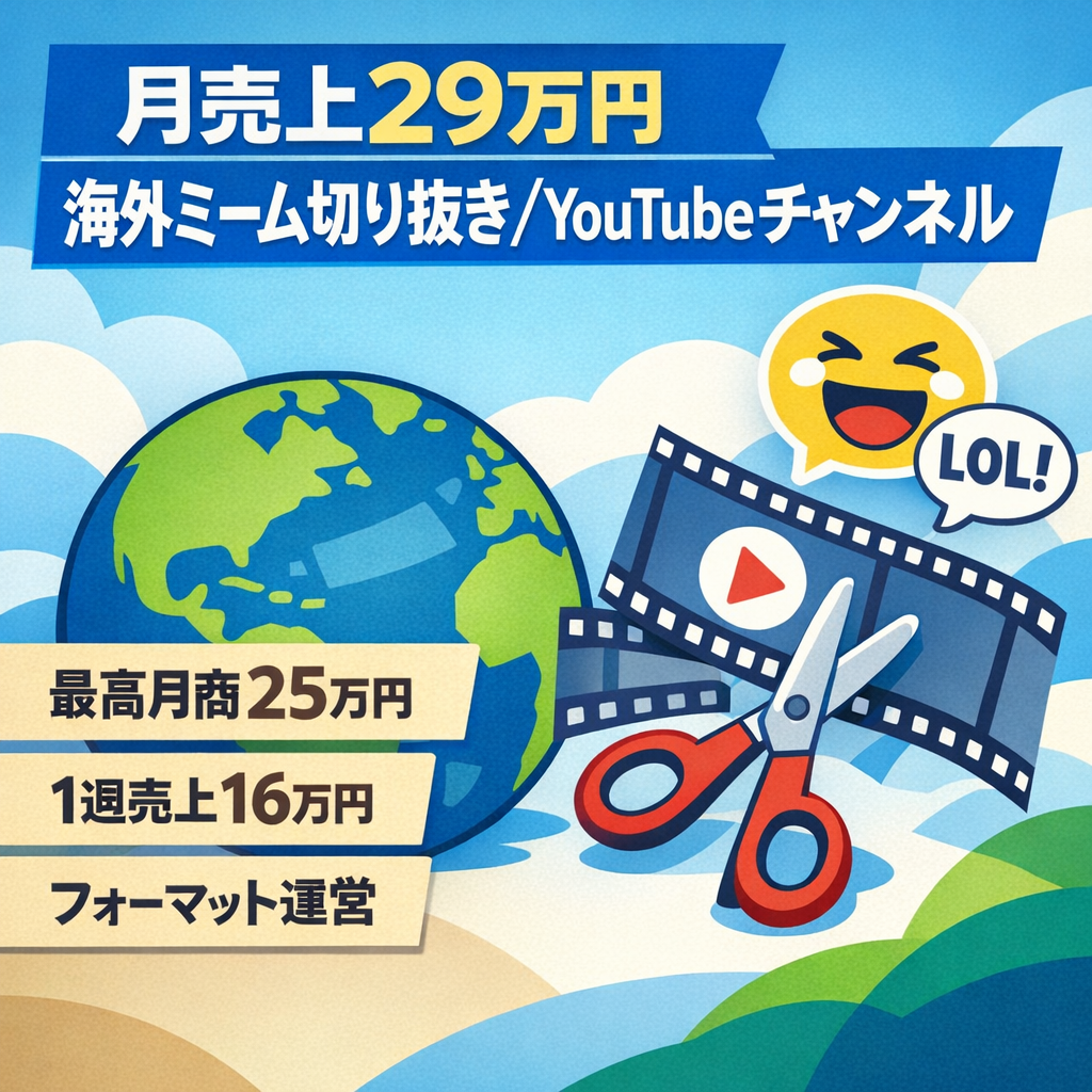 【月売上290,000円】海外動画おもしろミーム切り抜き非属人性YouTubeチャンネル