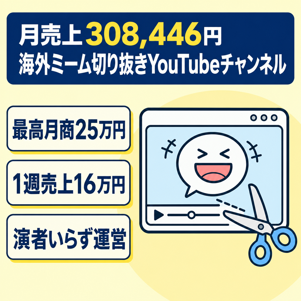 【月売上308,446円】海外動画おもしろミーム切り抜き非属人性YouTubeチャンネル