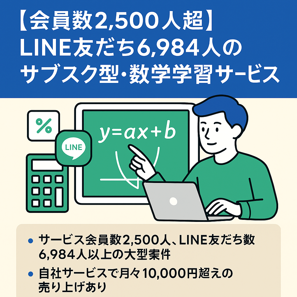 【会員数2,500人超】LINE友だち6,984人のサブスク型・数学学習サービス（運営歴3年）