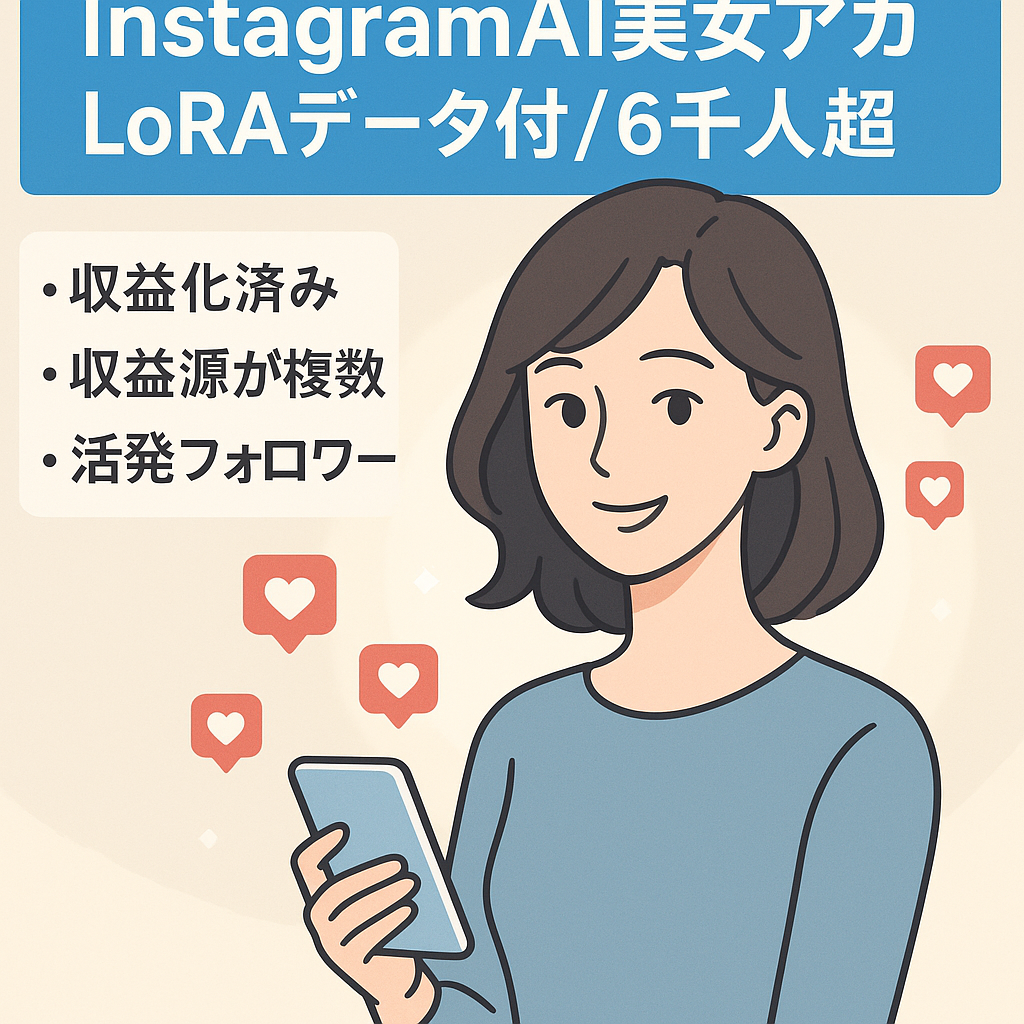 【 Instagram 6千人超フォロワー AI美女アカウント】美女アカウントのLORAデータ付きで即安定収益可能。