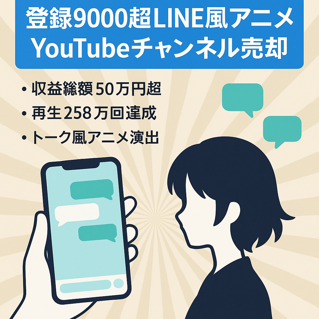 【YouTubeチャンネル登録者数9000人以上/アニメ】LINE風動画チャンネル‧総収益50万円超！総再生回数258万回！