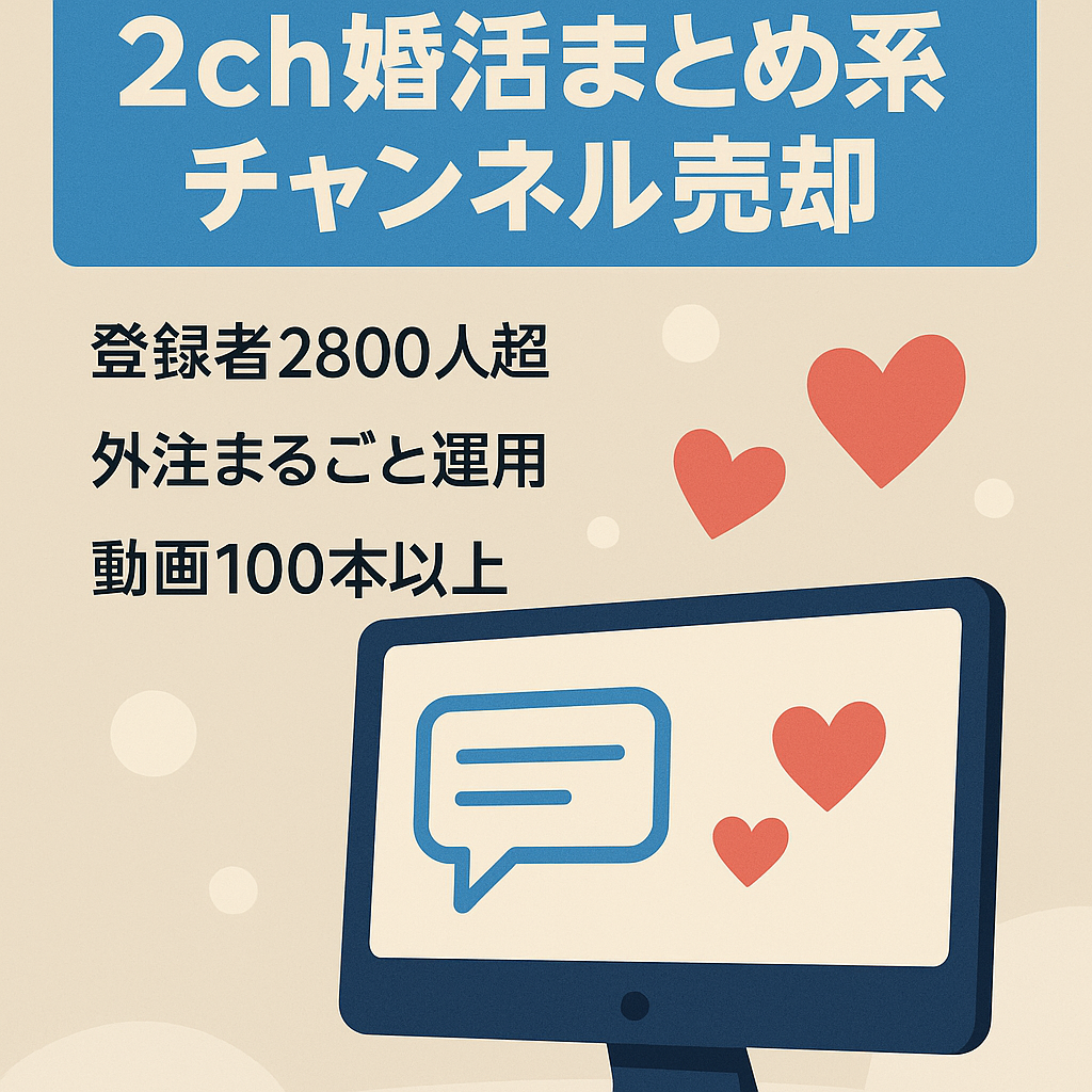 【収益化済み！2800人以上】2ch婚活スレまとめ系チャンネル【フル外注可能】