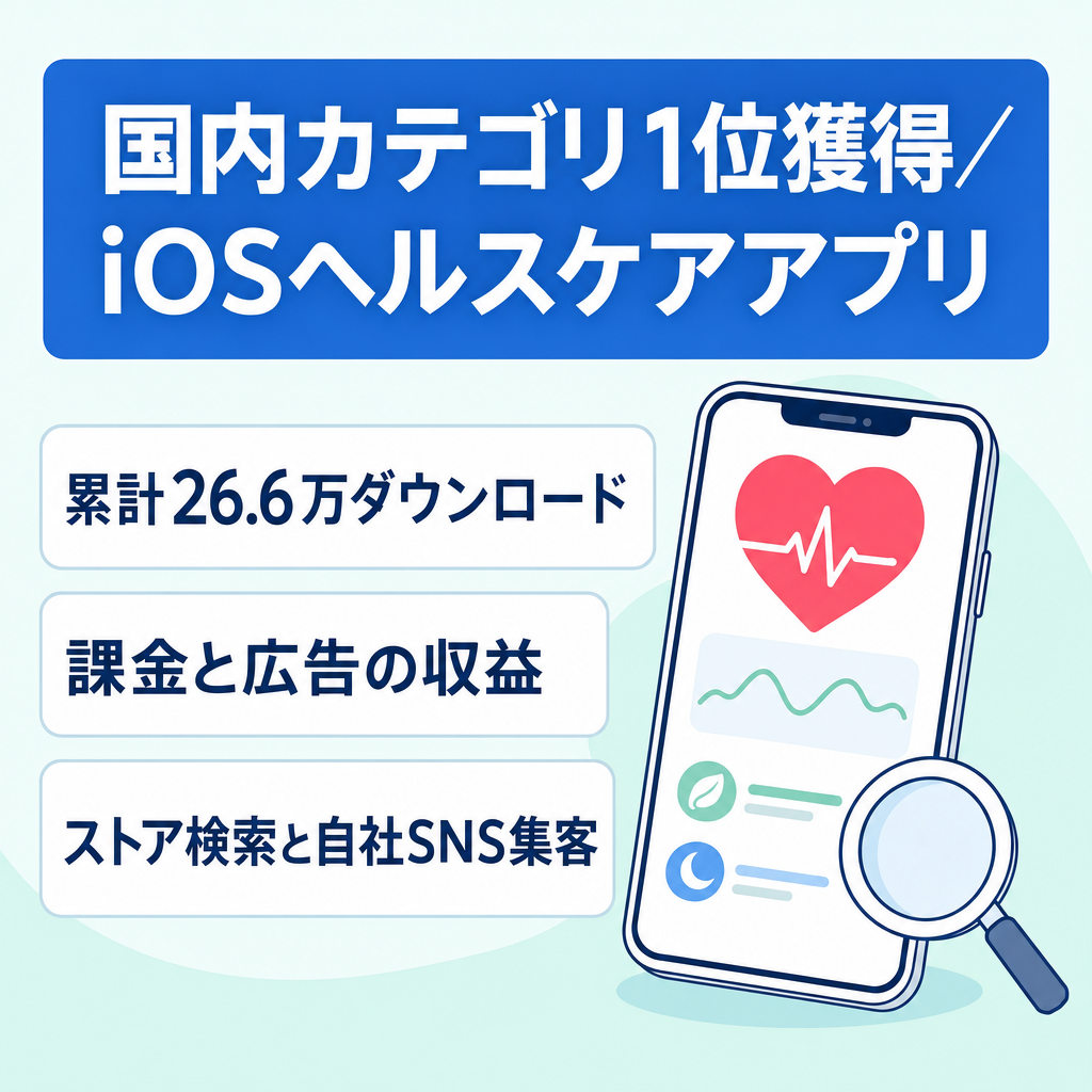 【累計26万DL超・カテゴリ1位獲得】ヘルスケア系iOSアプリ／課金・広告収益