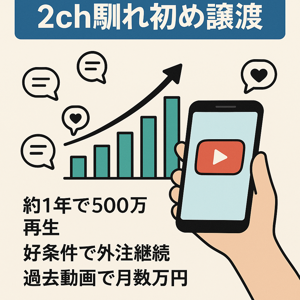 【登録者1.2万人超え収入合計230万円超】2ch馴れ初めYouTubeチャンネル譲渡//破格の条件での外注先の引継ぎ可能（フル外注）/ /属人性なし、顔出し＆声出し不要