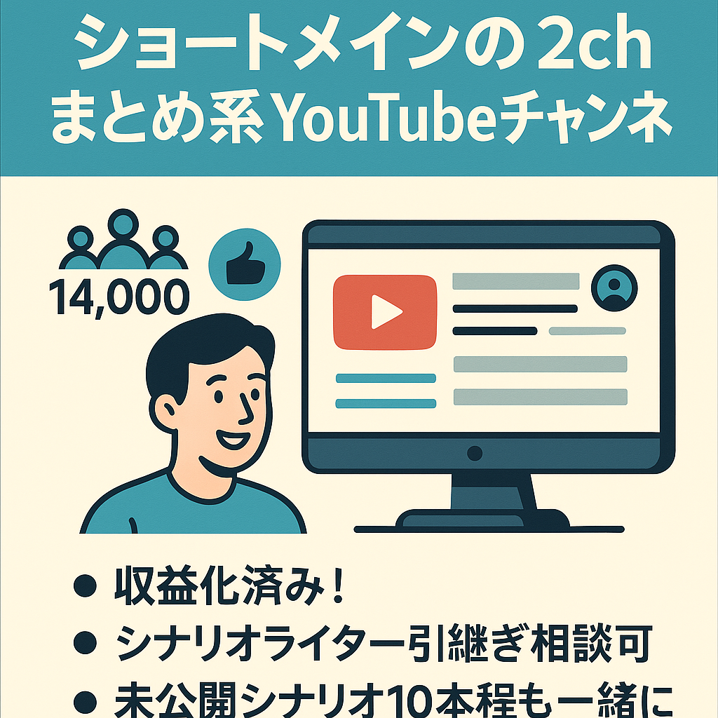【チャンネル登録14,000人！】収益化済み！属人性なし！ショートメインの2chまとめ系YouTubeチャンネル