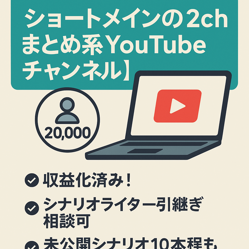 大幅値下げ！【チャンネル登録約20,000人！】収益化済み！属人性なし！ショートメインの2chまとめ系YouTubeチャンネル