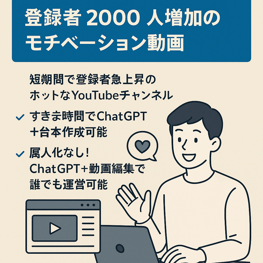 【YouTube】１か月で登録者2000人増加！人の心に寄り添うモチベーション動画。隙間時間で月２万円。
