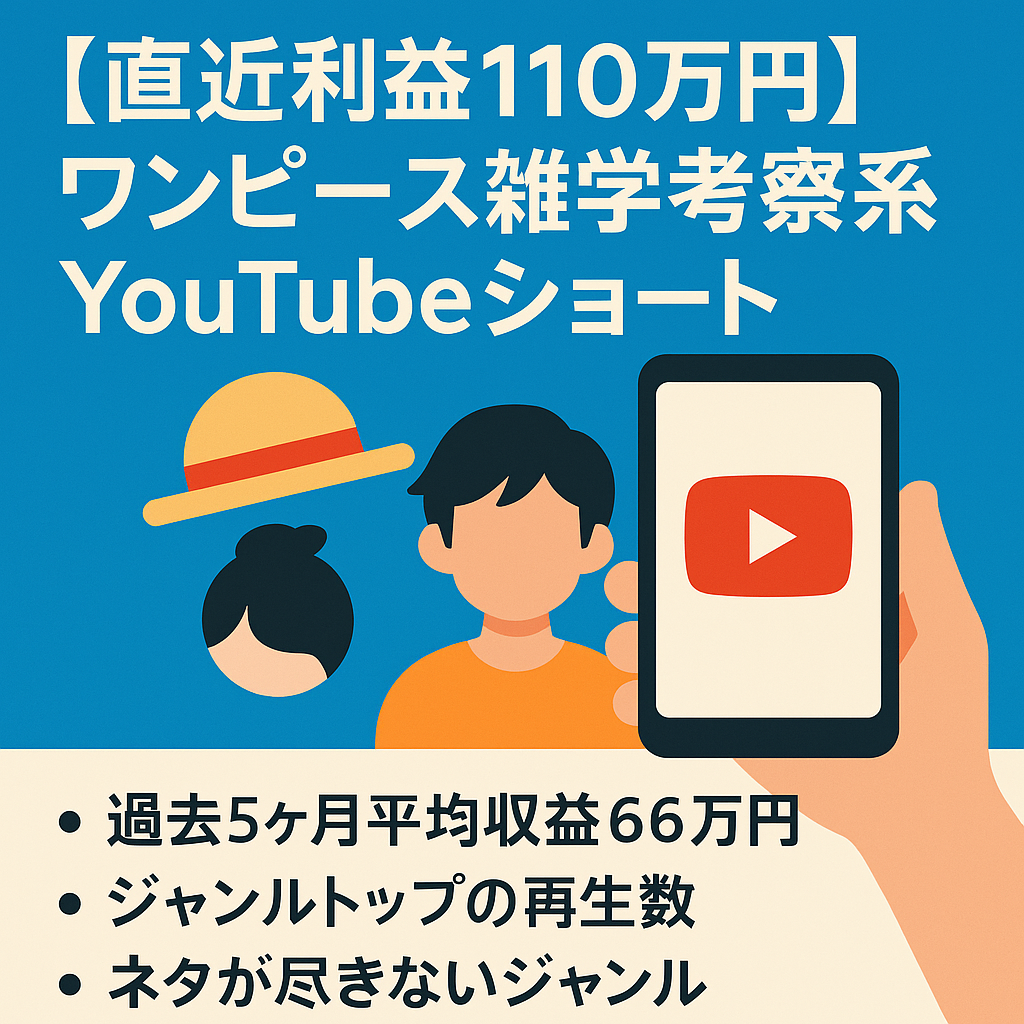 【直近利益110万円】ワンピース雑学考察系Youtube ショート【登録者2万越え・外注引き継ぎ・収益化済み・bgm収益】