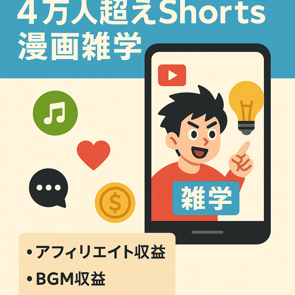 訳あり：【平均月利益50万】4万人超えshorts某人気漫画雑学【外注引き継ぎアリ・アフィリエイト収益・bgm収益】