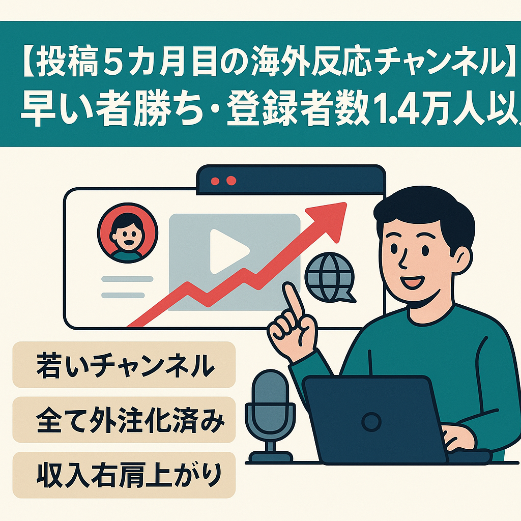 【開始５ヶ月で先月売上35万/月】【登録者数1.4万人以上】早い者勝ち・海外の反応系チャンネル【属人性なし】【外注化済み】
