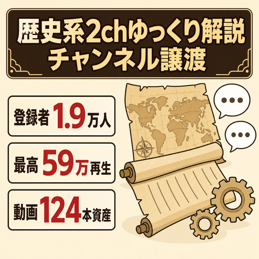 【登録者1.9万人・最高59万再生】収益化済み｜顔出し不要の歴史系2chゆっくり解説｜制作フロー引継ぎ
