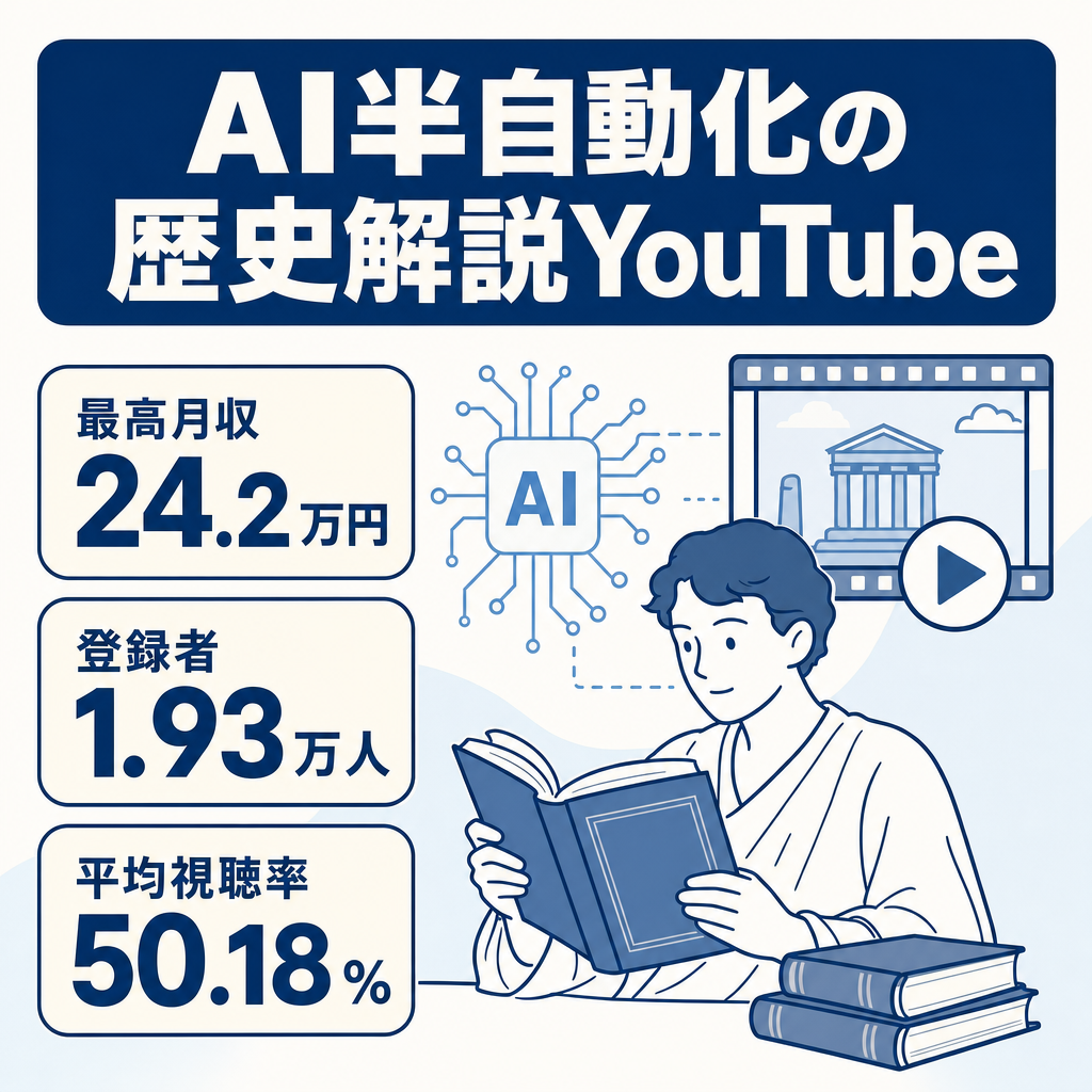 【最高月収24.2万円・登録者1.93万人】AIで制作工程を半自動化｜非属人・歴史解説YouTube｜運営マニュアル付