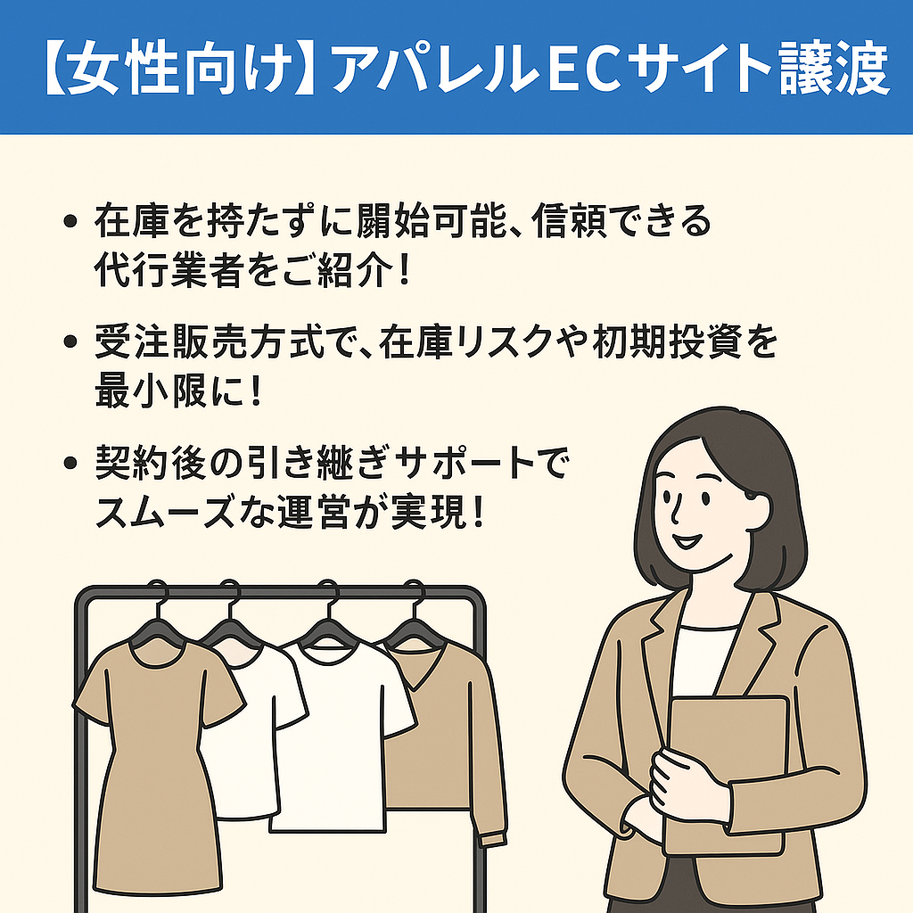 女性向けアパレルECサイト譲渡（無在庫運営・BASE・Qoo10・amood/ABLY）