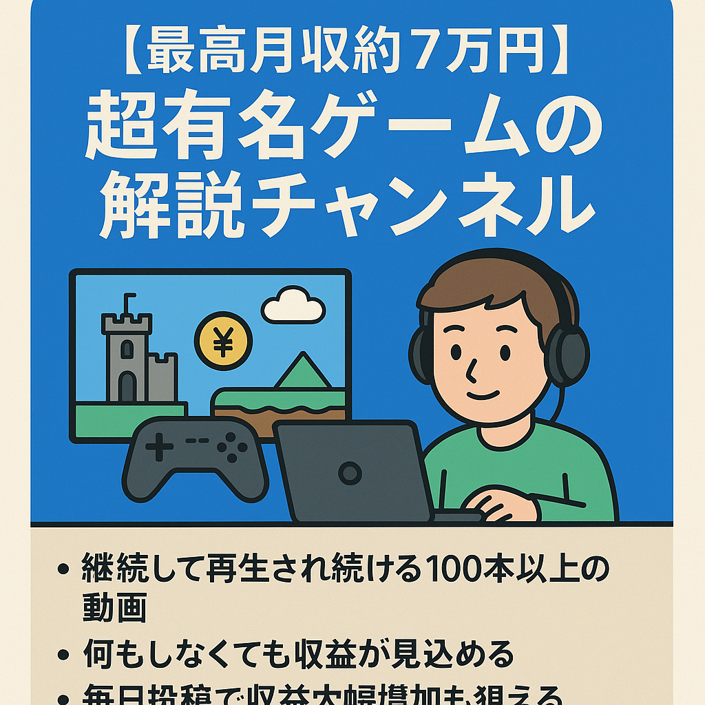 【最高月収約7万円】属人性なし！超有名ゲームの解説チャンネル(1再生約0.4円)