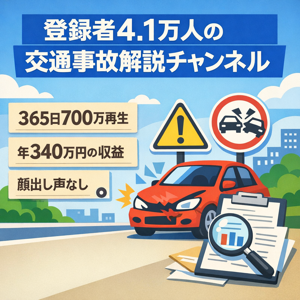 【登録者4.1万人】総再生2,646万回！累計収益1,020万円の交通事故解説チャンネル