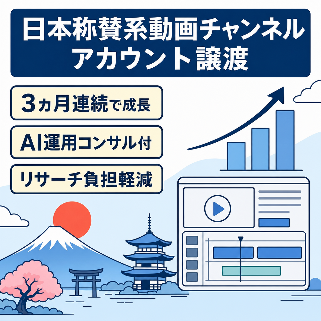 【3ヵ月連続右肩上がり】Claud×Vrew運用コンサル付き！！日本称賛系Chのアカウント譲渡