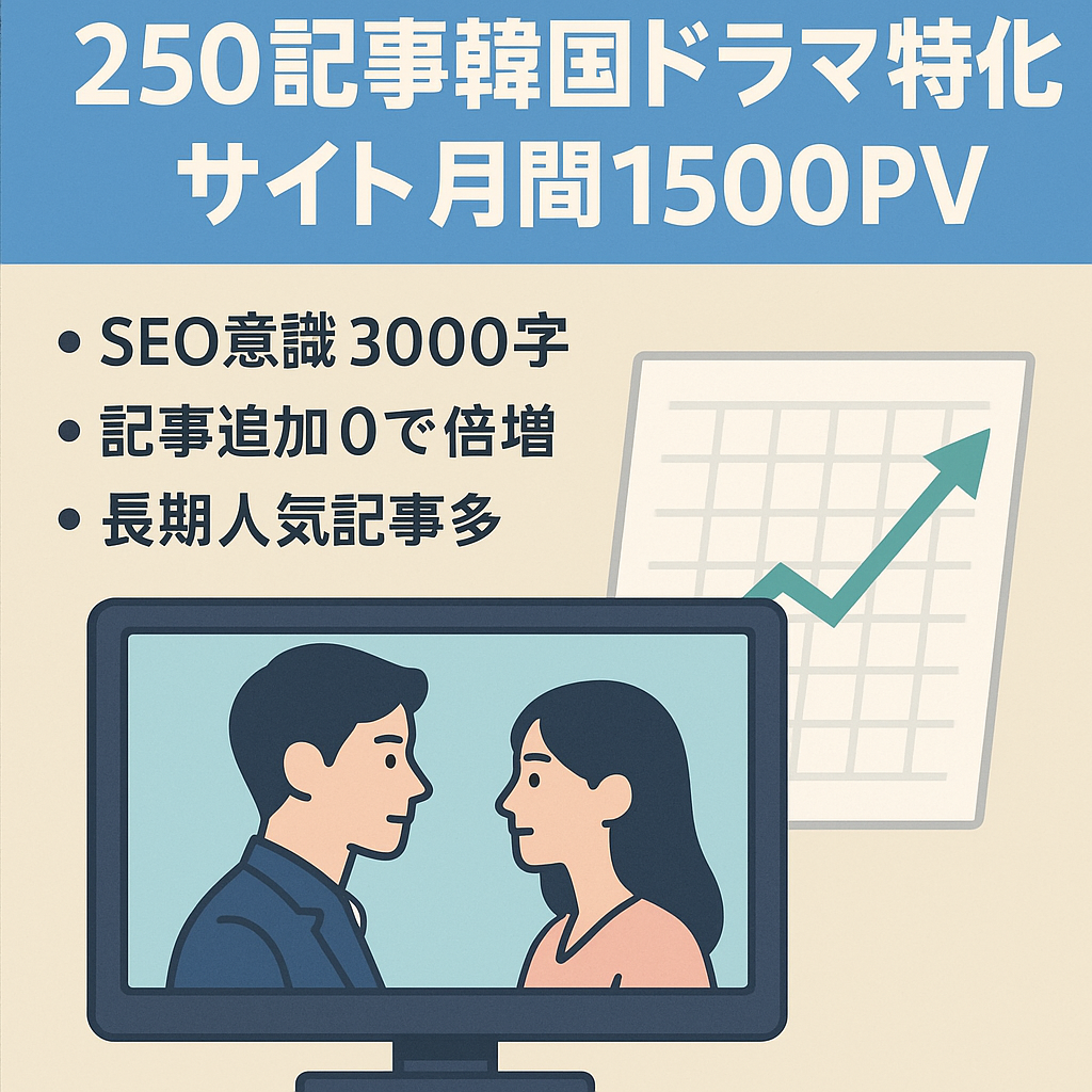 【250記事越え】韓国ドラマ特化サイト 直近1ヶ月1,500PV