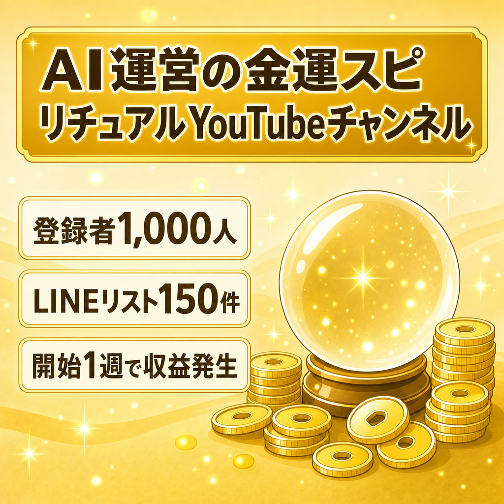【登録者1,000人】非属人型スピリチュアルYouTubeチャンネル｜長尺金運スピ｜AI運営｜LINEアカウント及びプロンプト付き