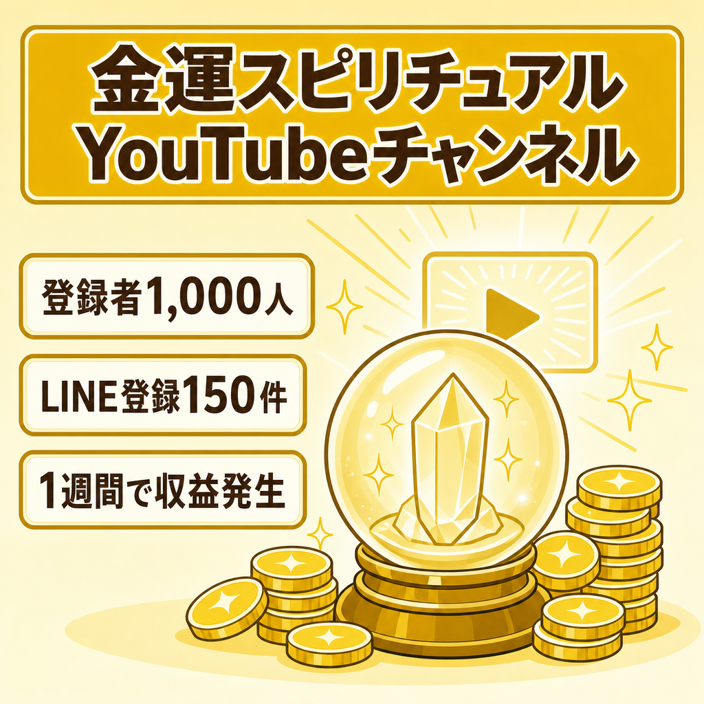 【登録者1,000人】非属人型スピリチュアルYouTubeチャンネル｜長尺金運スピ｜AI運営｜LINEアカウント及びプロンプト付き ※最終価格
