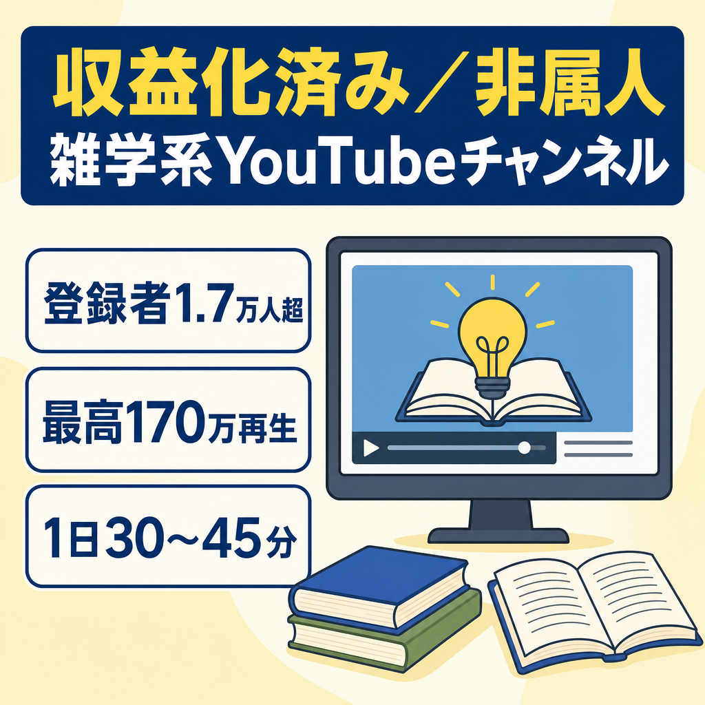 【収益化済 / 非属人Youtube登録者17,000人超え】雑学系Youtubeチャンネル