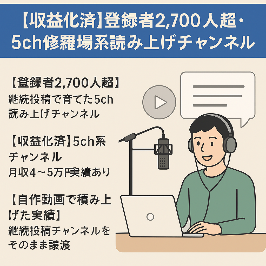 【収益化済】登録者2,700人超・5ch修羅場系読み上げチャンネル