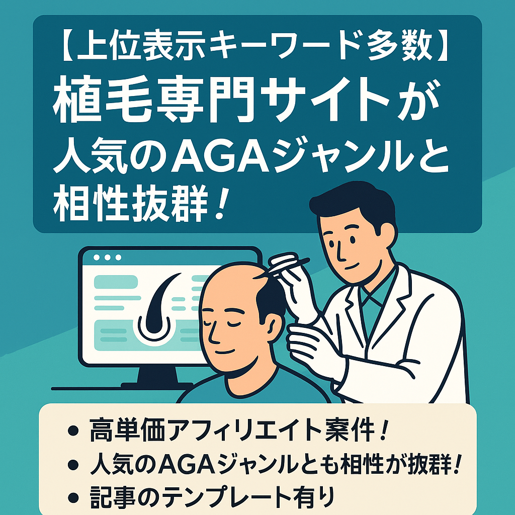 【上位表示キーワード多数】人気のAGAジャンルと相性が良い植毛専門サイト！