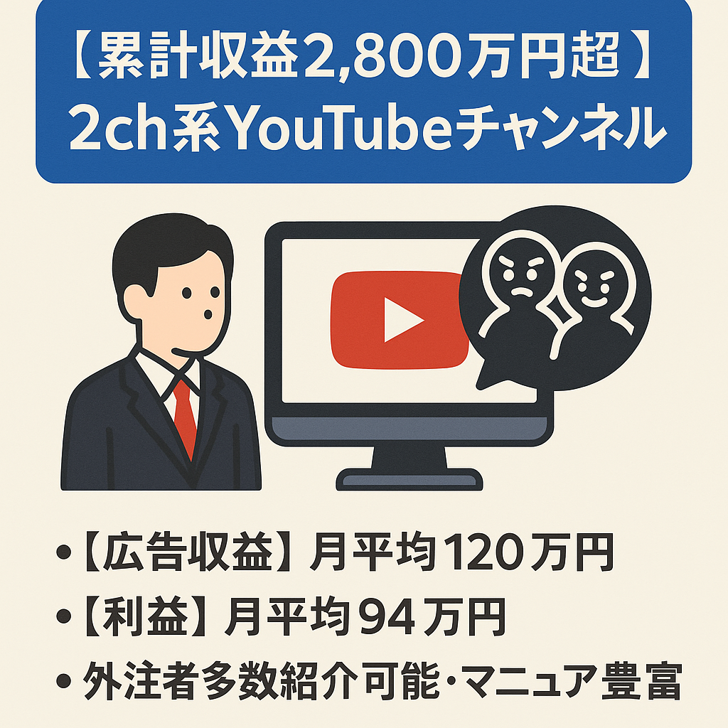 【累計収益2,800万円超】2ch系YouTubeチャンネル【早い者勝ち】