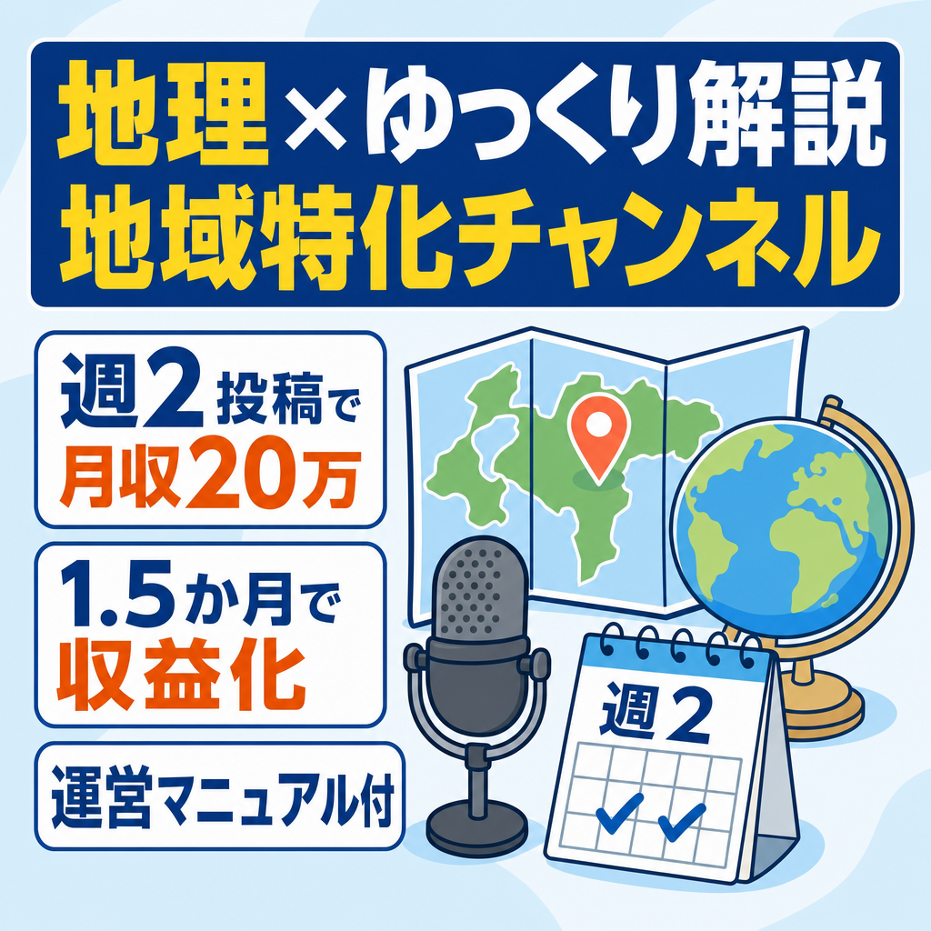【週2投稿で月収20万円達成】地域特化型「地理×ゆっくり解説」チャンネル｜再現性のある運営ノウハウ付き