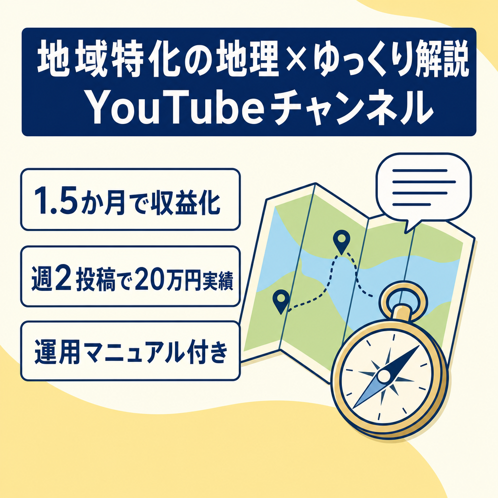【破格！5月末まで期間限定値下げ中】週2投稿で20万円実績｜地域特化型「地理×ゆっくり解説」チャンネル｜再現性のある運営ノウハウ付き