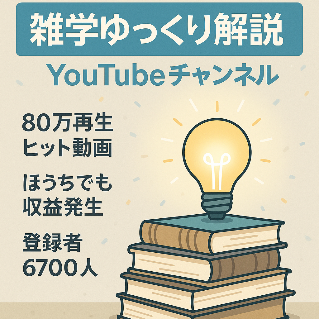 【1年以上投稿無しで収益発生中！】登録者6700人＆80万再生動画ありの雑学系ゆっくり解説YOUTUBEチャンネル