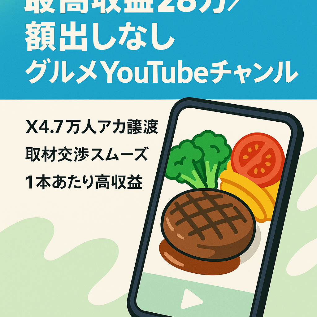 【最高収益28万円】グルメ系YouTubeチャンネル（顔出しなし）