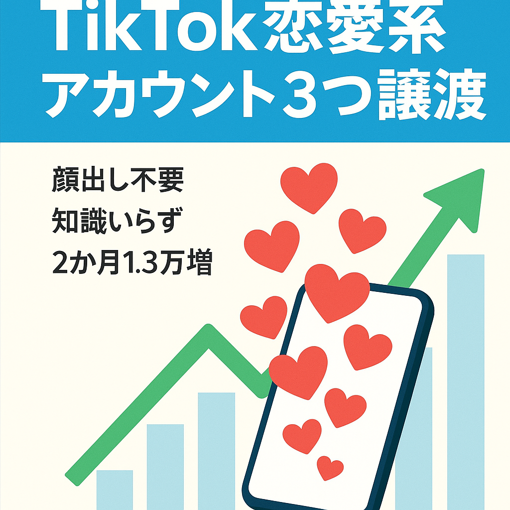 【即マネタイズ可】総フォロワー数2.5万人のTikTokアカウント/属人性なし/顔出しなし/知識不要/恋愛系/アカウント3つ譲渡