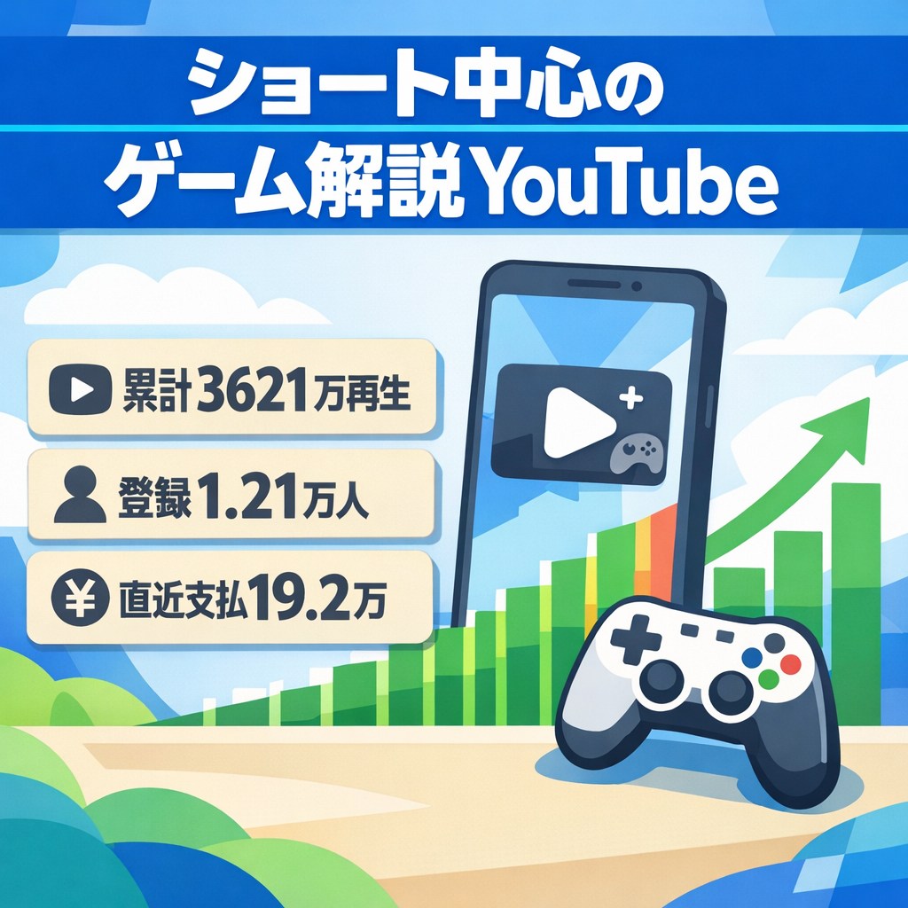 【累計3,621万再生】ショート中心のゲーム解説YouTube（登録者1.2万人）