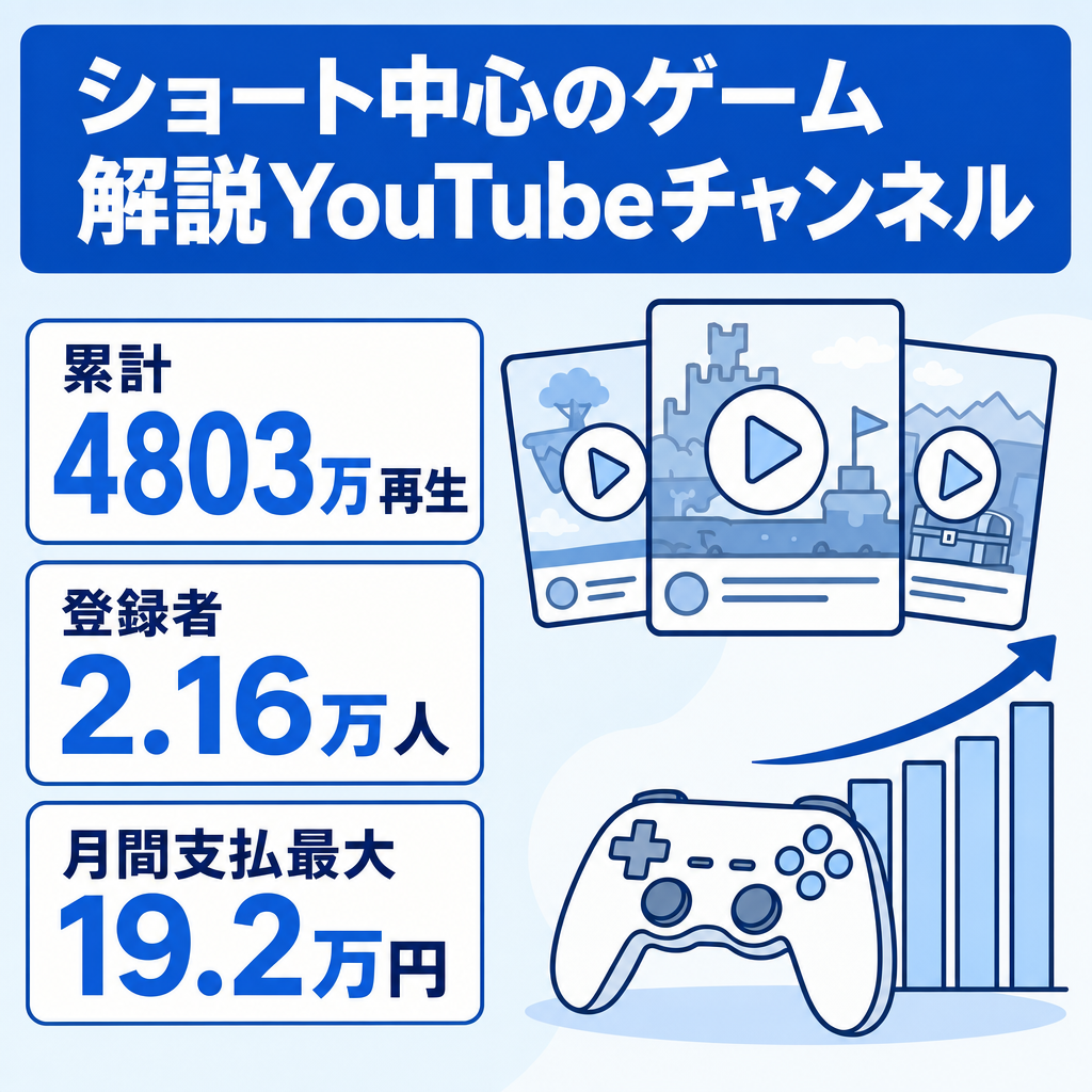 【累計4803万再生】ショート中心のゲーム解説YouTube（登録者2.16万人）