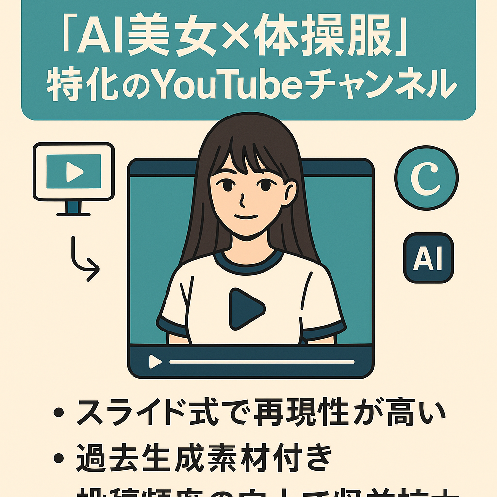 登録者7100人｜AI美女×体操服系ジャンル特化YouTubeチャンネル｜スライドショー構成／Canva＋SeaArt AI制作ノウハウ・過去に生成した美女画像付き／過去実績：月5千円前後