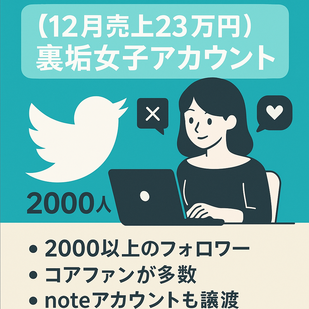 【12月売上23万円・フォロワー2000人以上】X（Twitter）裏垢女子アカウント / noteアカウント+記事も譲渡【ファン化済｜属人性低】