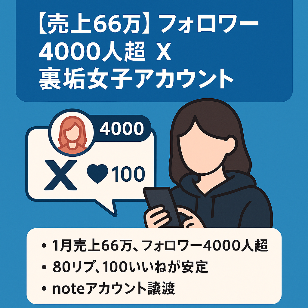 【1月売上66万】【フォロワー4000人超え】X（Twitter）裏垢女子アカウント / noteアカウント+記事も譲渡【ファン化済｜属人性低】