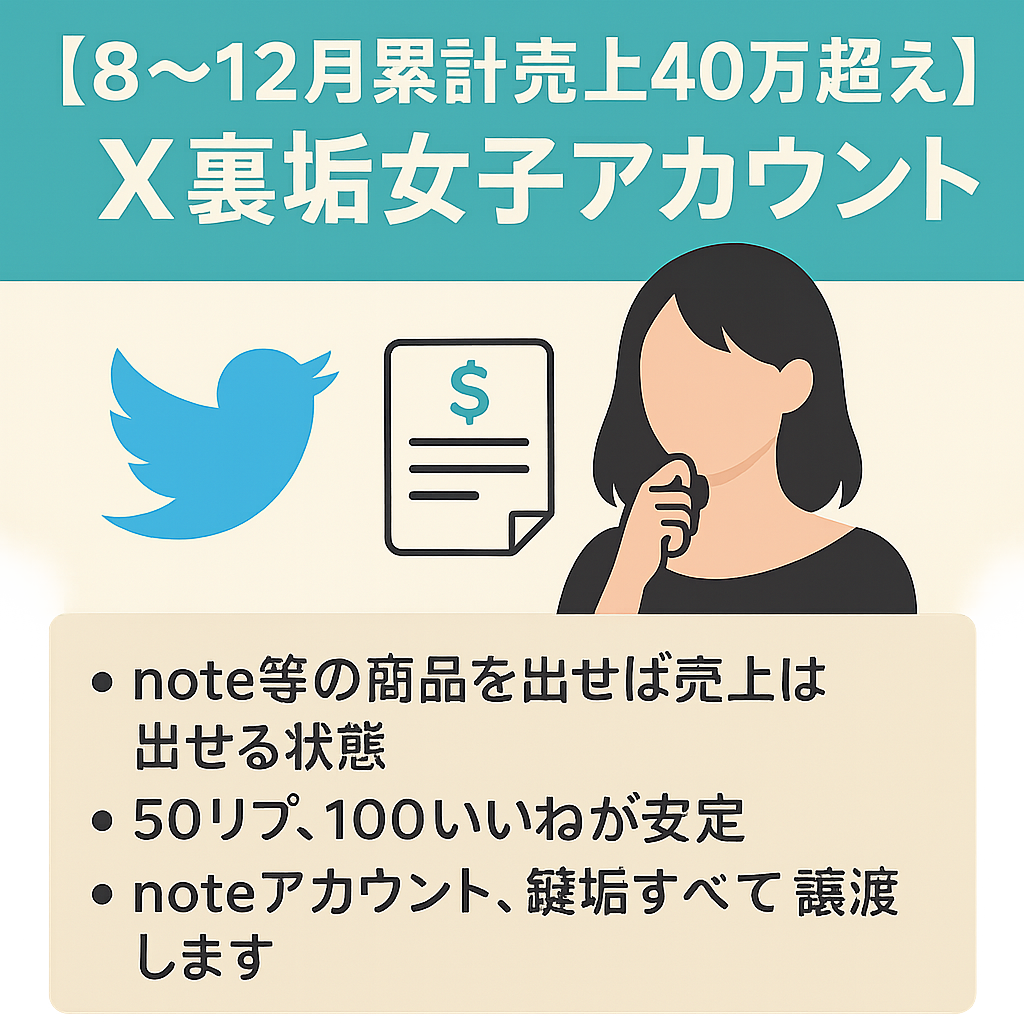【8〜12月累計売上40万超え】X（Twitter）裏垢女子アカウント / noteアカウント+記事も譲渡【ファン化済｜属人性低】