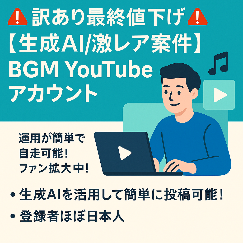 🔴訳あり最終値下げ🔴【生成AI/激レア案件/ノウハウ継承】BGM YouTubeアカウント【登録者15,000人以上】