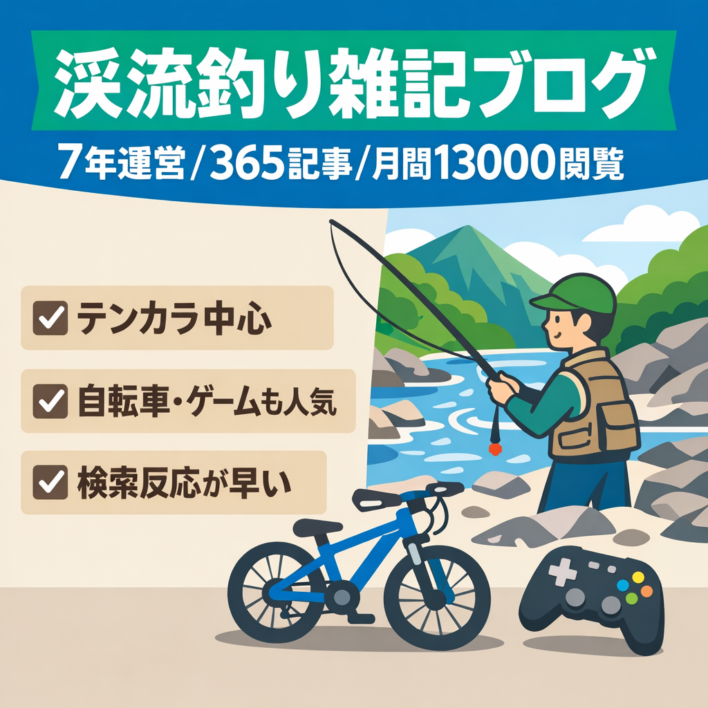 【記事数365/運営7年/直近月間PV13000】渓流釣り、自転車、ゲームなどの雑記ブログ
