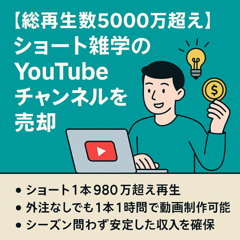 【総再生数5000万再生！】ショート雑学のYouTubeチャンネルを売却します！属人性なしで簡単！【人気ジャンルで副業にもおすすめ】