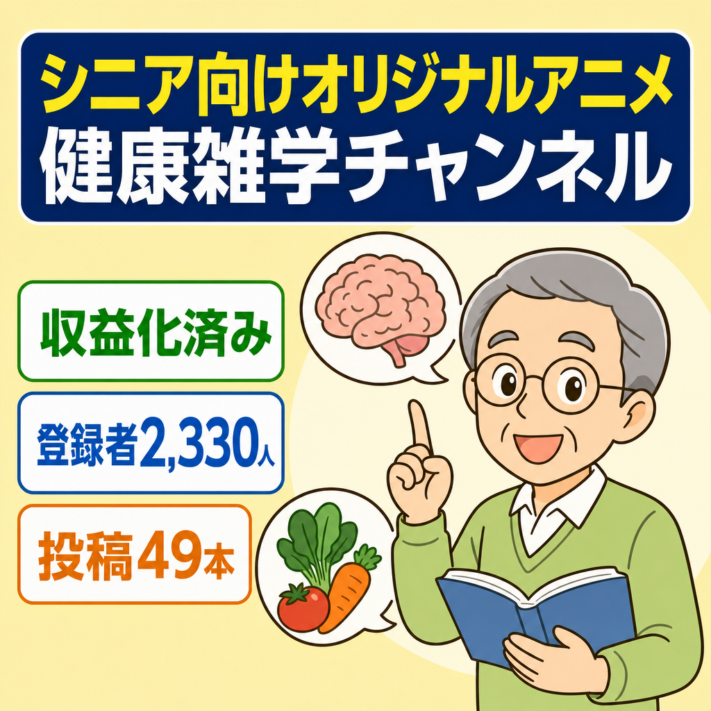 【収益化済み】シニア向けオリジナルアニメ健康雑学チャンネル｜登録者2,330人