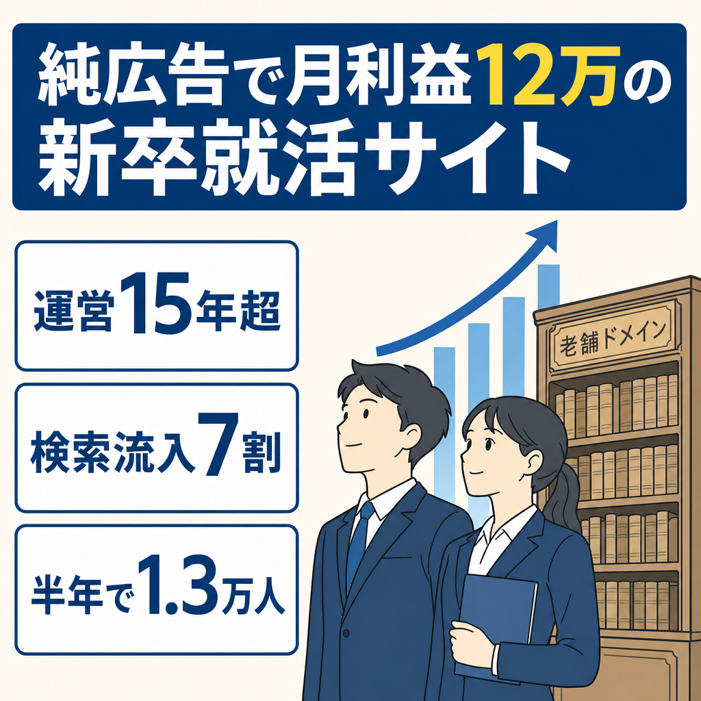 【月12万/純広告】運用歴15年超の老舗ドメイン・新卒就活キャリア特化メディア
